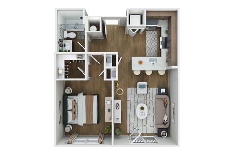 Floor plan for 1 bed, 1 bath, 631 sqft